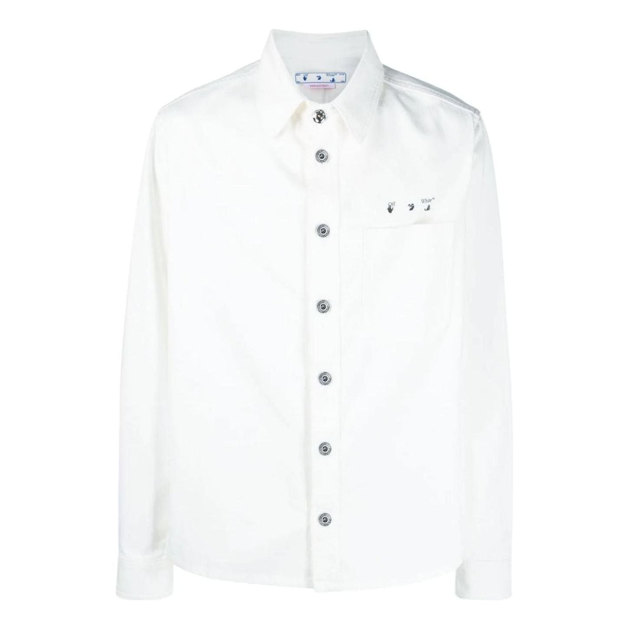 Men's Off-White FW22 Back Pattern Printing Single Breasted Denim Loose Fit White Shirt OMYD027C99DEN0010110