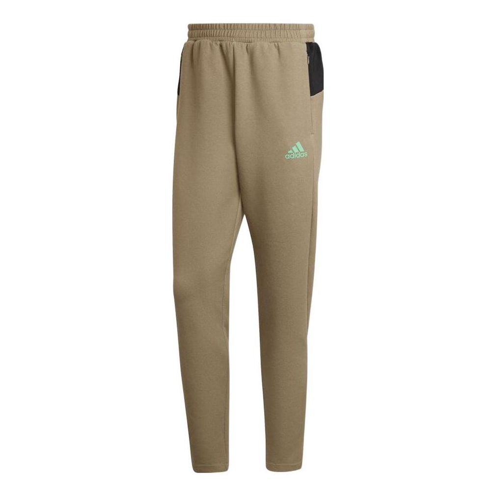 Men's adidas Solid Color Logo Casual Straight Sports Pants/Trousers/Joggers Olive Green H39845