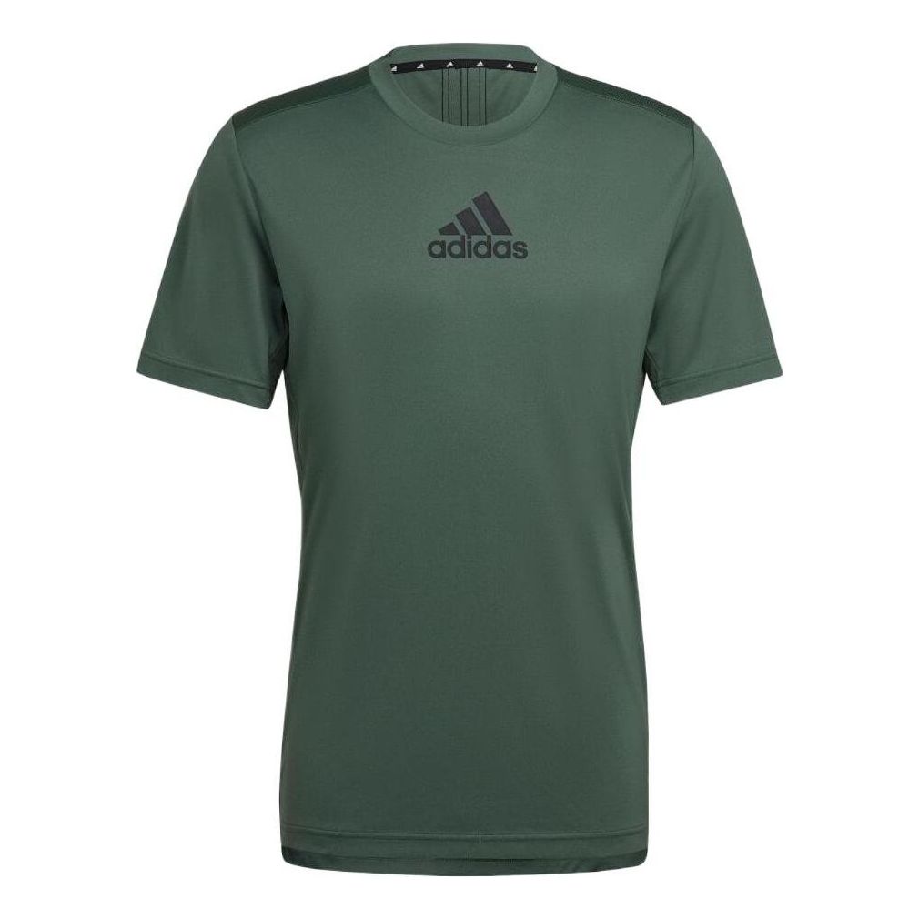 Men's adidas Solid Color Stripe Logo Printing Round Neck Short Sleeve Japanese Version Green T-Shirt HM4781