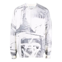 Men's Off-White FW21 Abstract Printing Round Neck Pullover Wool Sweater Loose Fit White OMHE101F21KNI0016110
