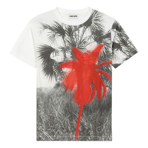 KENZO SS21 520 Series Round Neck Pullover Printing Pattern Short Sleeve White T-Shirt FB52TS6924SA-22