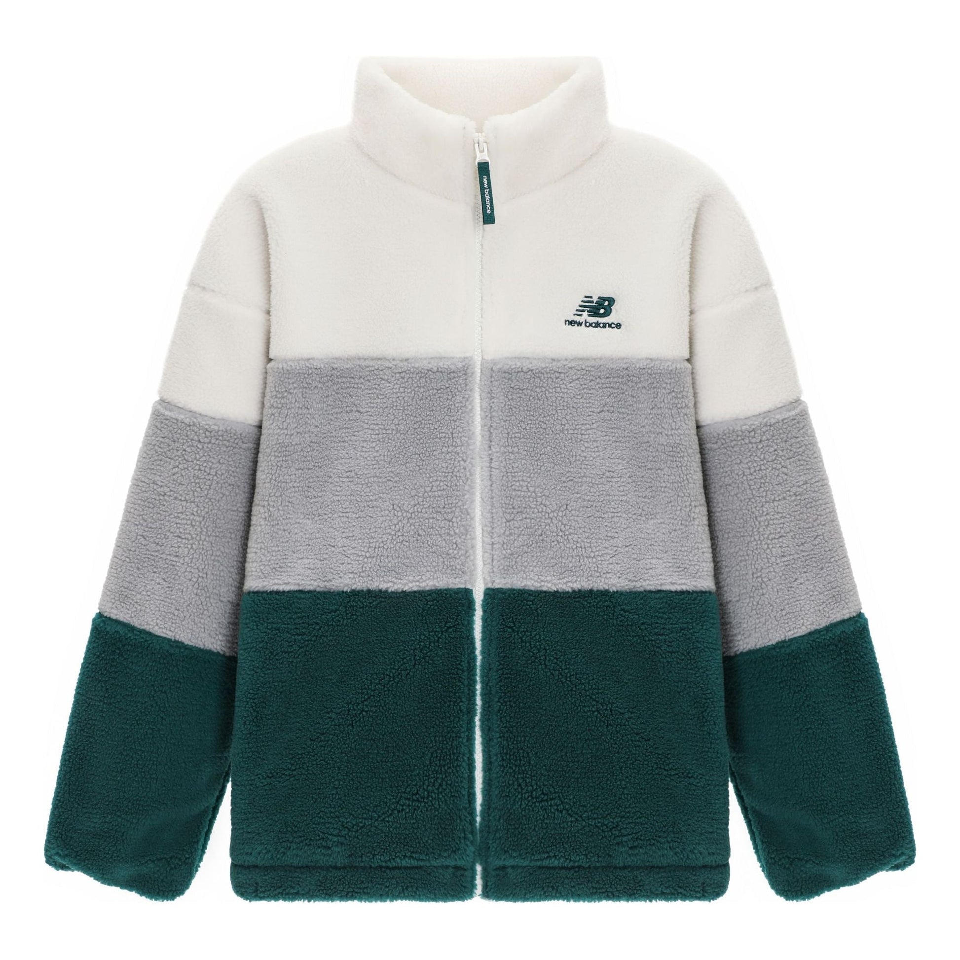 New Balance Plus Colorblock Patch Detail Zip Up Teddy Jacket Asia Sizing 'White Grey Green' 6DC44823-HT