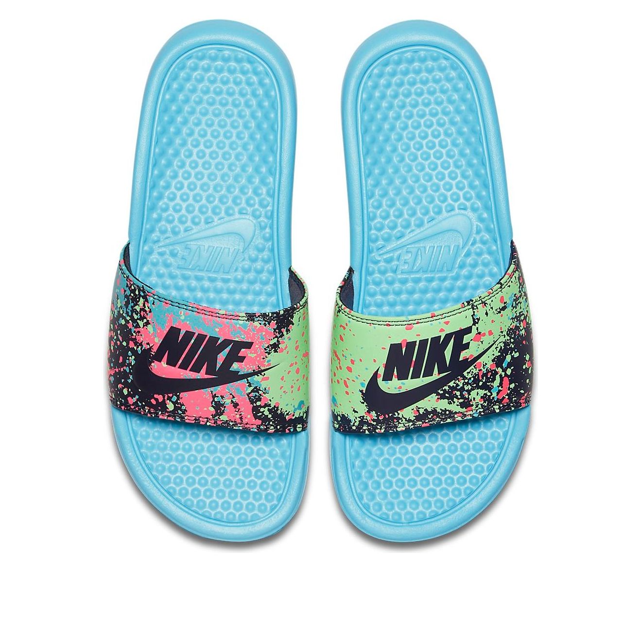 (WMNS) Nike benassi JDI Print Slide Green/Pink/Blue 618919-402