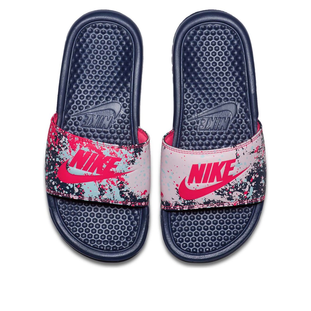 (WMNS) Nike benassi JDI Print Splash Ink Minimalistic Unisex Black Pink Slippers 618919-401