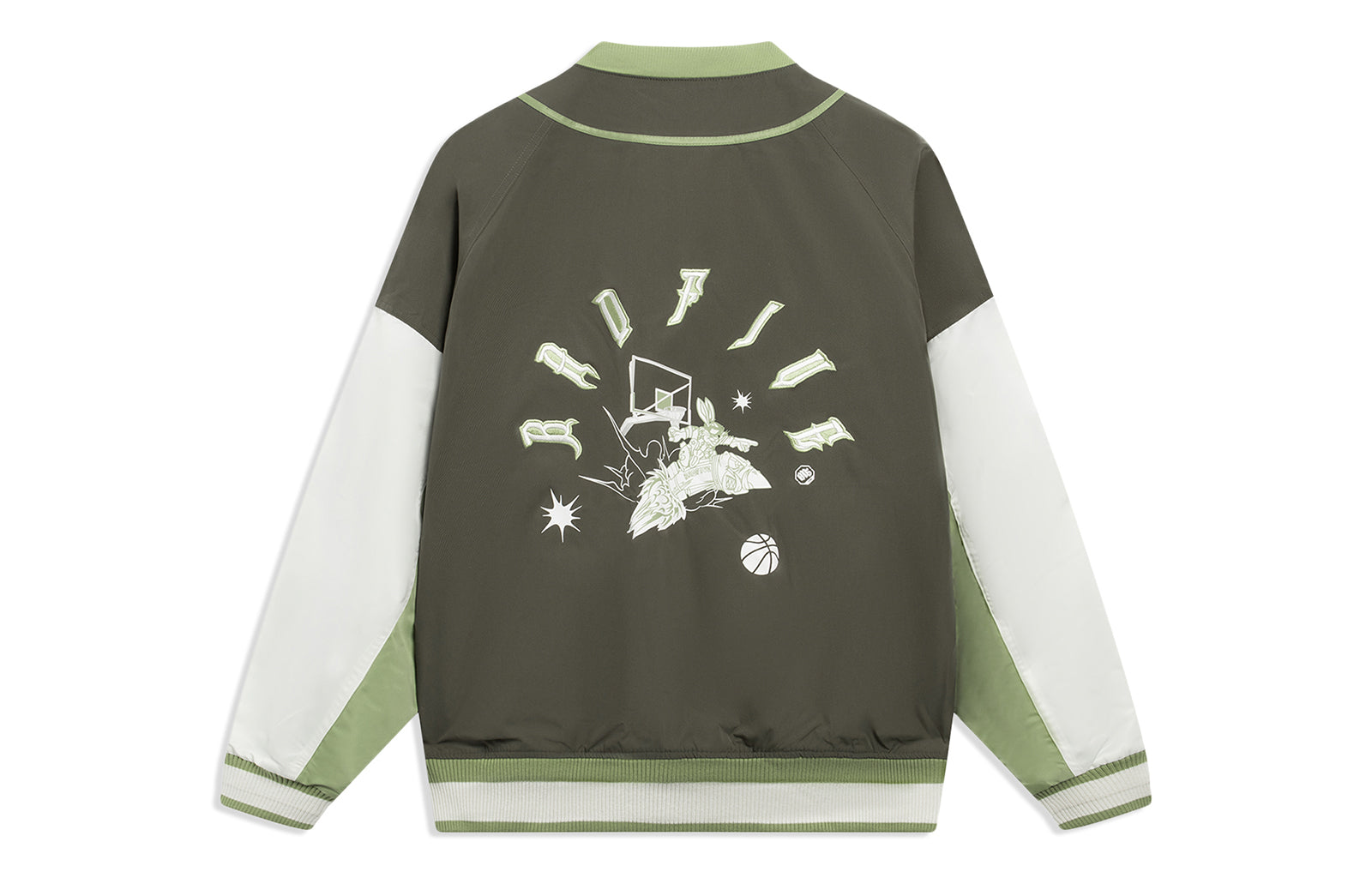 Li-Ning BadFive Graphic Cotton Baseball Jacket 'Olive White' AJMT017-5
