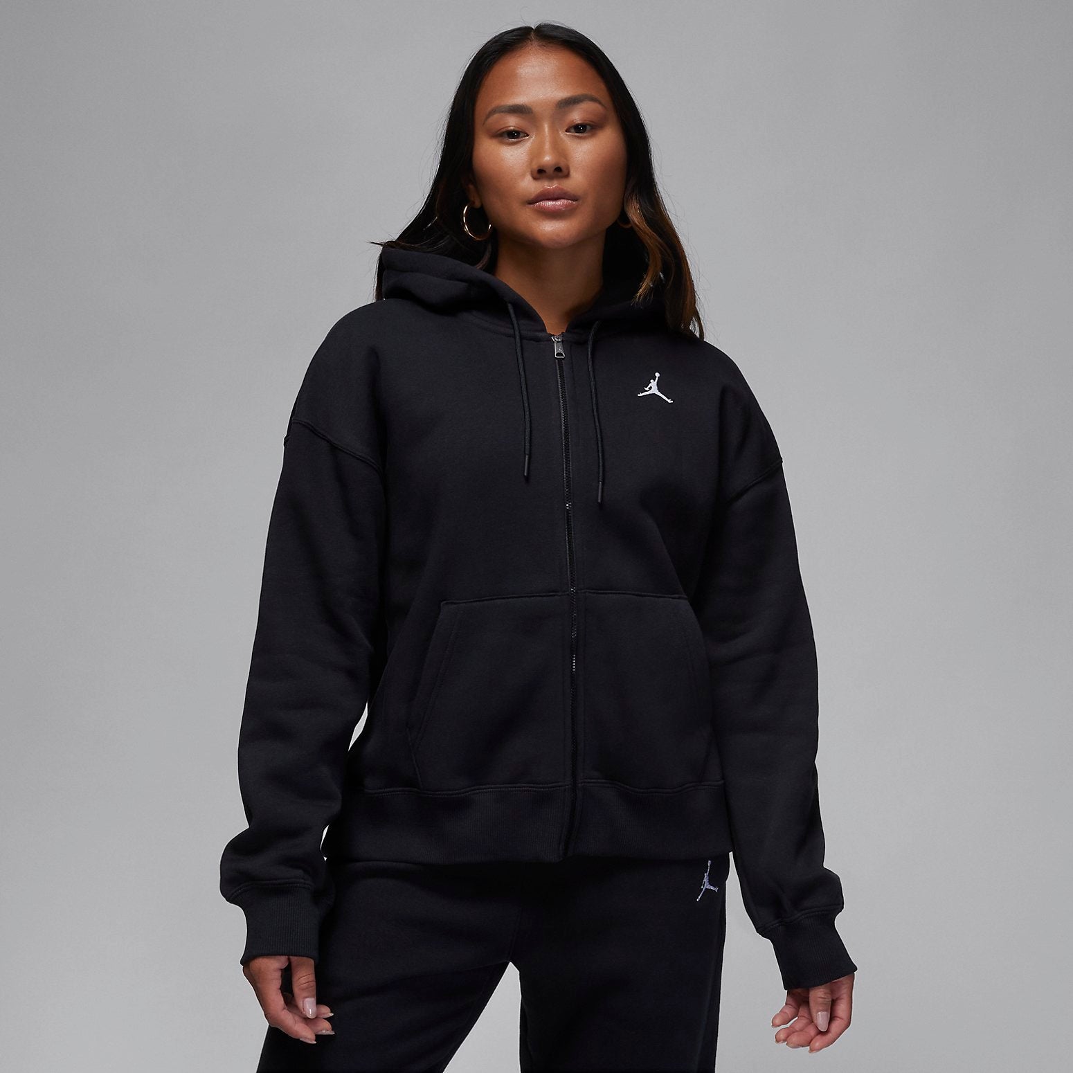 (WMNS) Air Jordan Brooklyn Fleece Full Zip Hoodie 'Black' FD7866-010