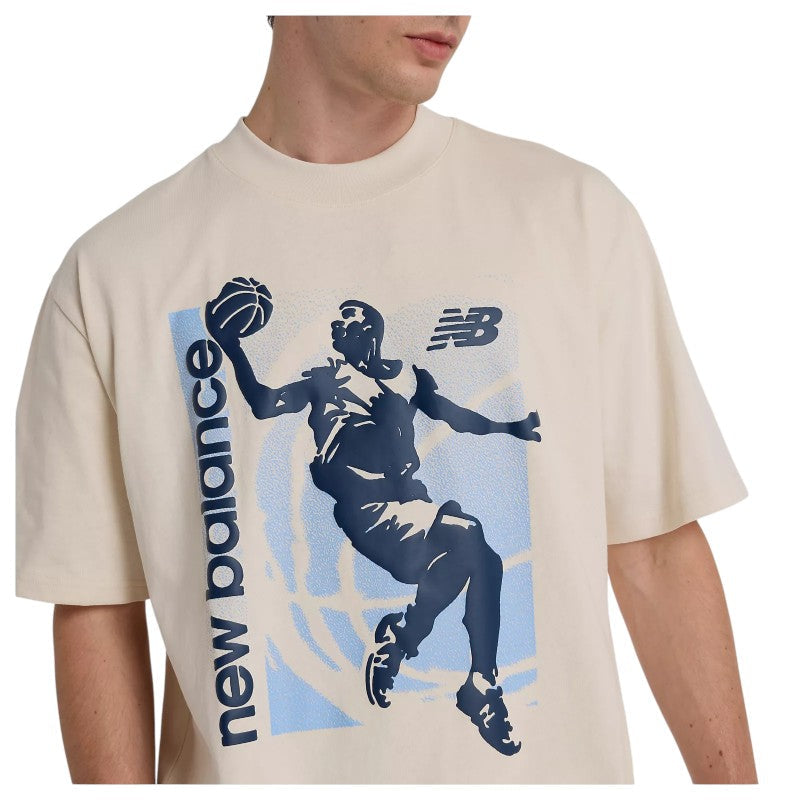 New Balance Hoops Graphic Vintage T-shirt Asia Sizing 'Beige Blue' MT51605LIN