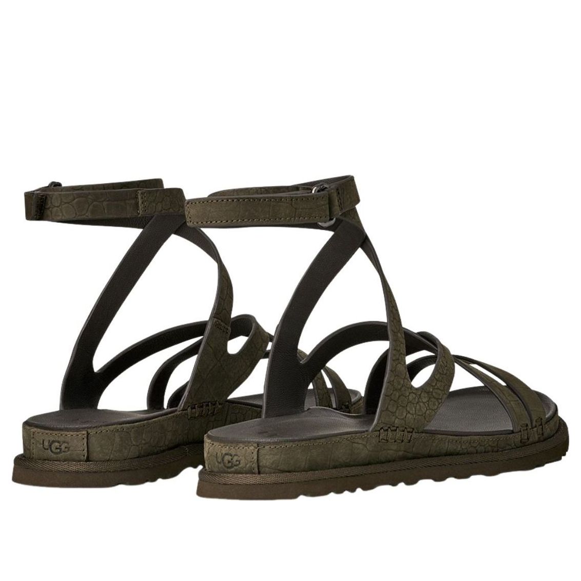(WMNS) UGG GoldenGaze Embossed Ankle Wrap Sandals 'Dense Smoke' 1178570-DNSS