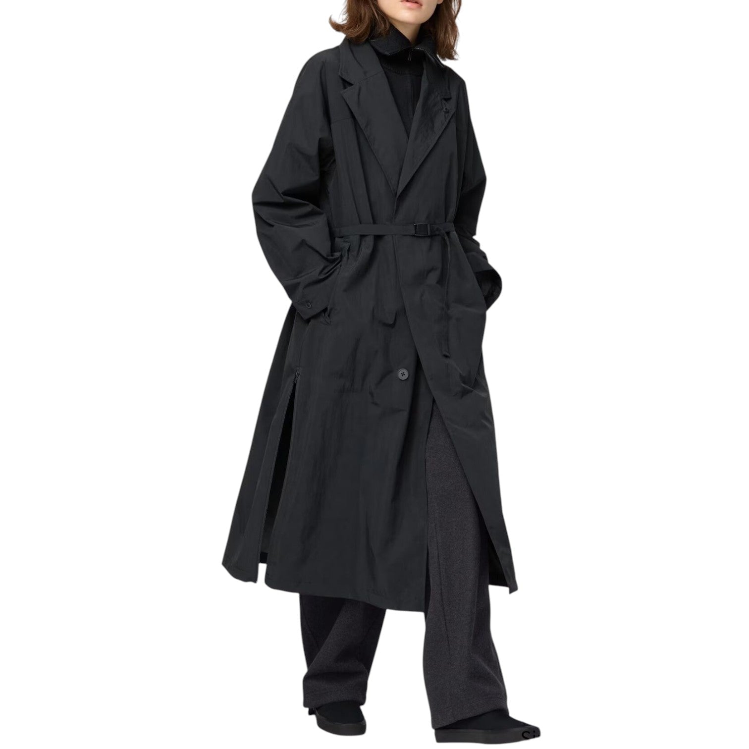 (WMNS) UNIQLO Single Breasted Long Coat 'Black' 480063-09