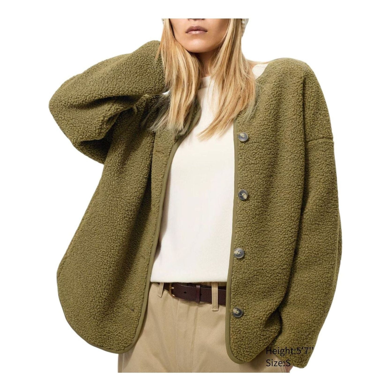 UNIQLO Pile Lined Fleece Relaxed Cardigan 'Olive' 479616-56