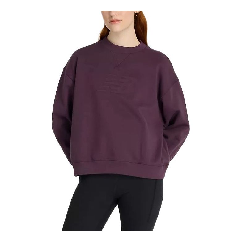 (WMNS) New Balance Embossed Logo French Terry Crewneck Sweatshirt Asia Sizing 'Plum Brown' WT43535-PLN